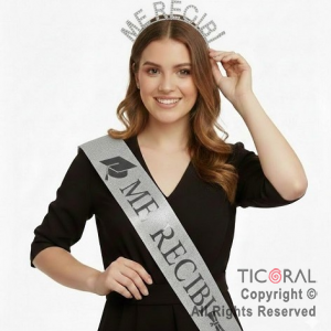 SET VINCHA Y BANDA ME RECIBI CON STRASS PLATA X 1